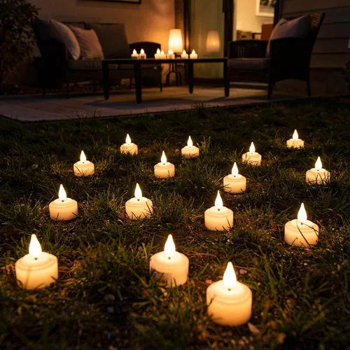 Vista 2 de Velas de té recargables sin llama con temporizador remoto y base de carga, velas LED que funcionan con pilas, velas USB para otoño, boda, Navidad