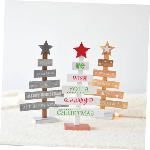 Vista 3 de Decoración de mesa de árbol de Navidad de madera blanca para decoraciones de fiesta de escritorio