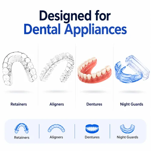Vista 2 de Máquina limpiadora ultrasónica de retenedores con luz UV, limpiador dental de cápsulas de 49 kHz con temporizador digital, tanque de acero