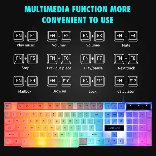 Vista 3 de CHONCHOW Combo de teclado y mouse RGB para juegos teclado iluminado por USB juego de mouse con retroiluminación LED arcoíris para computadora