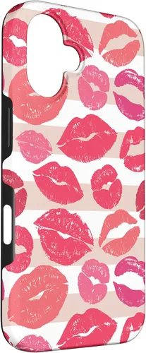 Vista 3 de iPhone 16 - Funda con diseño de beso y lápiz labial rosa