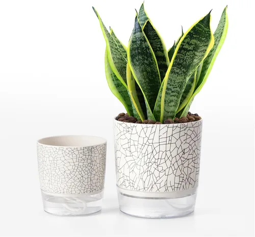 Vista 16 de Macetas de riego automático para plantas de interior, macetas, maceta de riego automático, 2 piezas de 4 + 5.3 pulgadas, rayas negras
