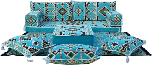 Vista 9 de arabicsofa Asientos de piso oriental para habitación de invitados - Sofá Majlis de asientos bajos turquesa