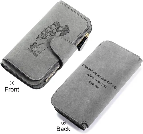 Vista 34 de Loveje - Billeteras personalizadas para mujer, de piel sintética, con grabadas fotográficas, triple pliegue, tarjeta de crédito, cartera larga