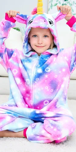 Vista 5 de UDERUI Pijama de unicornio para niños, disfraz de cosplay de una sola pieza, ropa de fiesta de animales, para niñas y niños