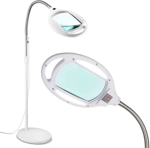 Vista 9 de Lámpara de pie LED de aumento LightView Pro, con lente de vidrio, altura ajustable y cuello de cisne. Para computadoras, lectura o manualidades