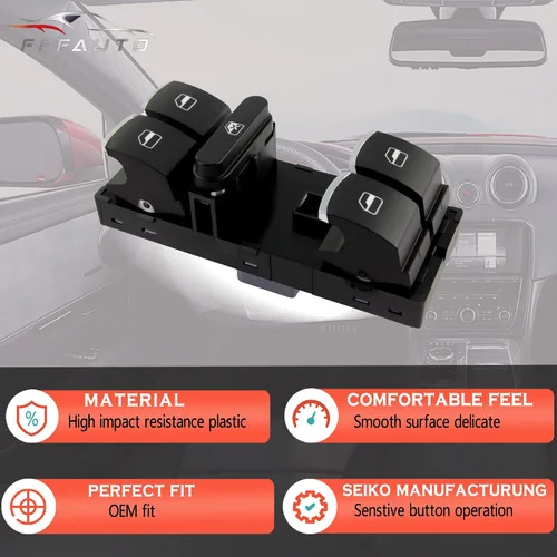 Vista 3 de Master Driver - Interruptor de ventana eléctrica compatible con VW Volkswagen CC Golf Jetta Passat Tiguan 2006-2010, 2009-2013, 5ND959857 1K4959857B