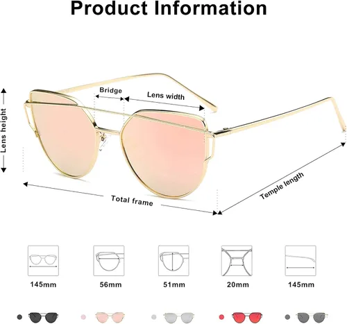 Vista 5 de SOJOS Gafas de sol de ojo de gato para mujer, lentes espejadas estilo diseñador de moda, SJ1001