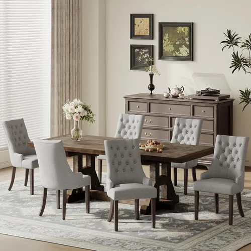 Vista 22 de COLAMY Wingback Tufted Dining Chairs Set of 2, Beige Upholstered Dining Room Chairs with Wood Legs, Kitchen Chairs for Home Kitchen