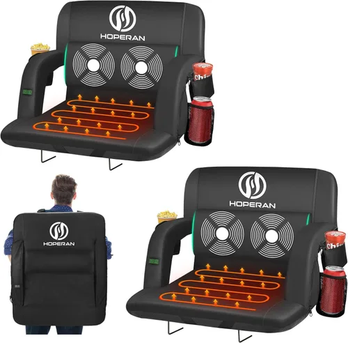 Vista 8 de HOPERAN Massage Heated Stadium Seats for Bleachers with Back Support & Lumbar Pillow, 3 Level Heating & 6 Modes Massage Portable Heated Stadium