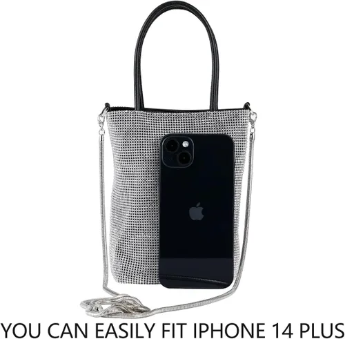Vista 5 de Bolso de mano con borlas de cristal con asa de muñeca, para cóctel, fiesta, boda, noche