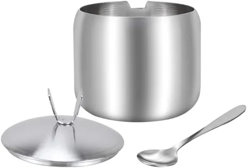 Vista 5 de 2 unidades de acero inoxidable azucarero especias tarro almacenamiento condimento olla con tapa cuchara