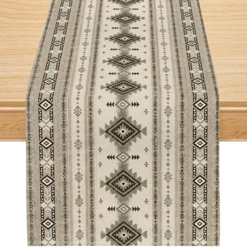 Vista 165 de Camino de mesa étnico del suroeste, navajo tribal nativo americano, bohemio, patrón geométrico azteca, camino de mesa para cocina, mesa de comedor