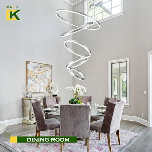 Vista 108 de Benkut Lámpara de Araña de Anillo LED Moderna Negra para Comedor, Lámpara de Araña de Techo Circular Empotrada Regulable con Control Remoto