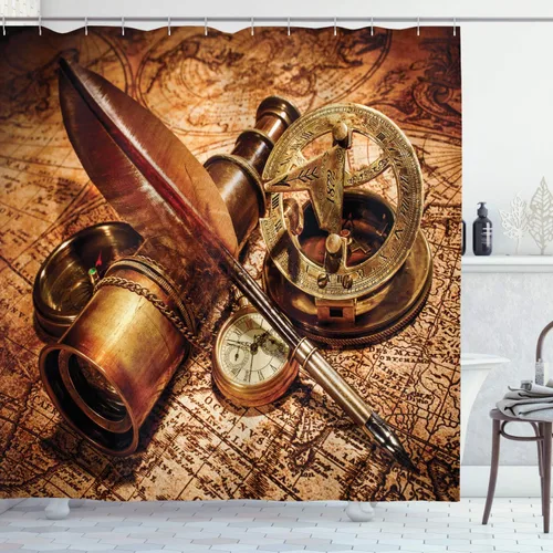 Vista 31 de Ambesonne Cortina de ducha retro, diseño clásico de rayas verticales, imagen, imagen antigua, obra de arte, juego de decoración de baño de tela