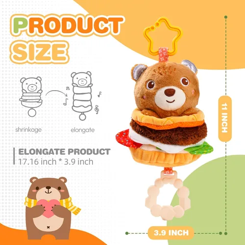 Vista 5 de Jollybaby Juguetes colgantes musicales para bebé, para cochecito, asiento de automóvil, cuna, gimnasio, oso de Hamburgo relleno de felpa