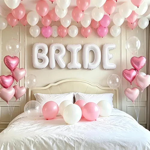 Vista 16 de TONIFUL 40 Inch Giant Bride Balloon Bachelorette Party Decorations with Blue White Balloons White BRIDE Letter Mylar Foil Balloons Banner for Bride