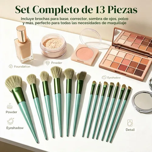 Vista 4 de Brochas de maquillaje, juego de brochas de maquillaje, 13 piezas de brochas de maquillaje para base, corrector para cejas, sombras de ojos, polvo