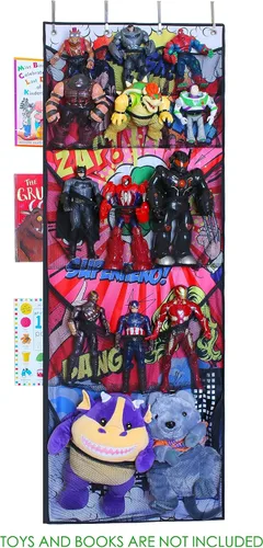 Vista 3 de Organizador de superhéroes, organizador de zapatos colgante sobre la puerta, rojo (65 x 23 pulgadas), organizador de juguetes