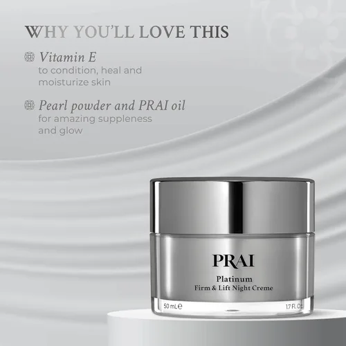 Vista 5 de PRAI Beauty Platinum Firm & Lift Crema de noche, antienvejecimiento e hidratante hidratante para mujeres, crema de noche hidratante y revitalizante