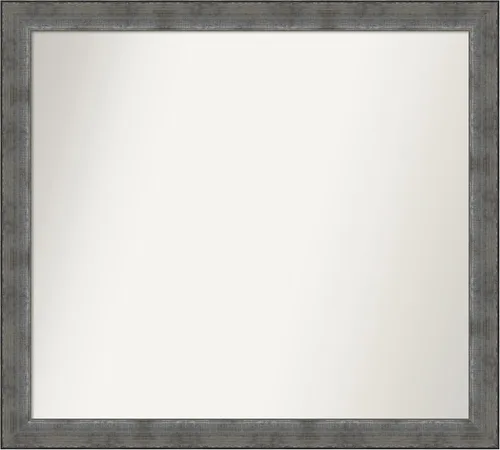 Vista 377 de Amanti Art Espejo de baño plateado para sobre el fregadero, 24 x 24 pulgadas, espejo cuadrado de peltre forjado a medida, marco de madera casual