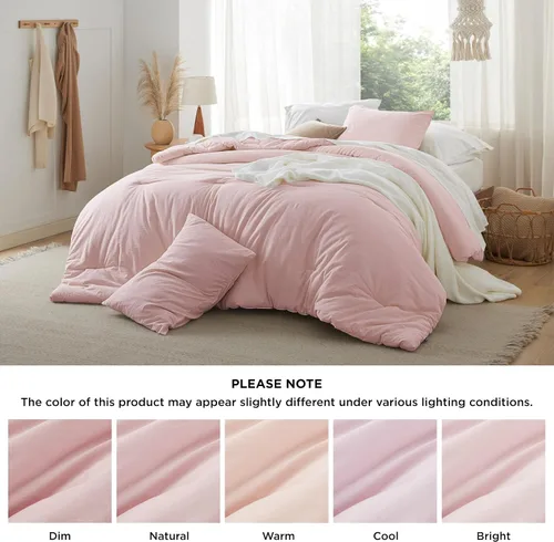 Vista 5 de Bedsure Juego de edredón de tamaño matrimonial, tela de algodón con relleno interior de microfibra, juego de cama suave PureWoven rosa claro