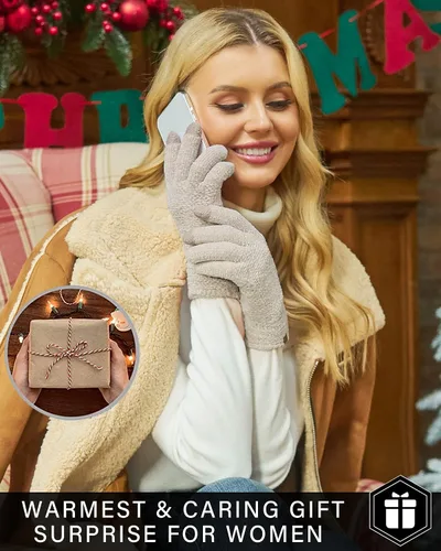 Vista 5 de FZ FANTASTIC ZONE Womens Winter Touchscreen Gloves for Cold Weather, Chenille Warm Knit Gloves