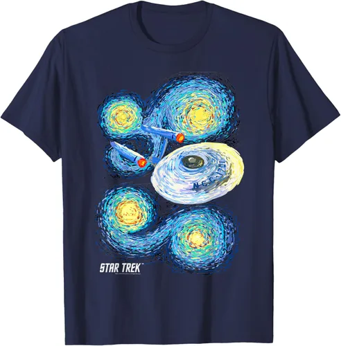 Vista 46 de Star Trek Camiseta de pintura de noche estrellada de la serie original, Negro, S