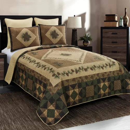 Vista 6 de Juego de ropa de cama Queen de poliéster Donna Sharp - 4 piezas - Juego de edredón Antique Pine Lodge con edredón Queen, dos fundas de almohada