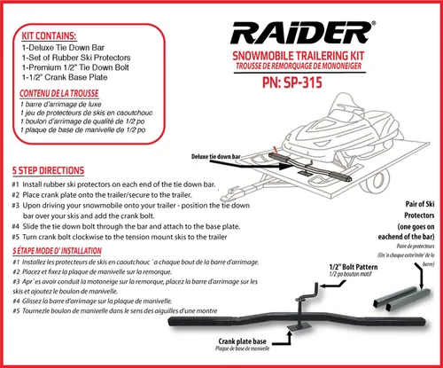 Vista 4 de Raider SP-315 Deluxe - Kit de amarre para remolque de moto de nieve de 1/2 pulgada (incluye protectores de esquí)