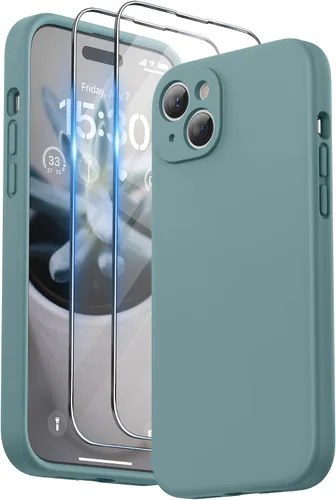 Vista 10 de SURPHY Funda diseñada para iPhone 15 Plus con protector de pantalla y cordón, correa de teléfono y funda de silicona líquida para teléfono