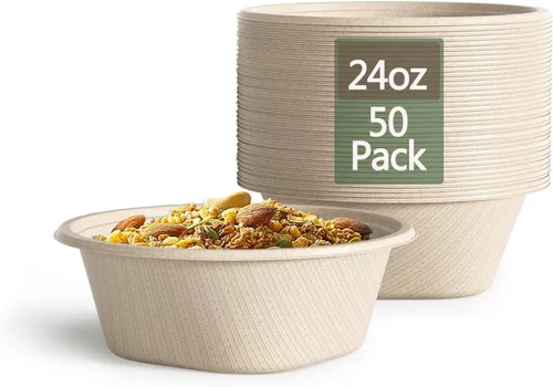 Vista 10 de Homestockplus Cuencos de papel desechables de 16 onzas, cuencos desechables pequeños y resistentes, hechos de bagazo natural para cereales, arroz