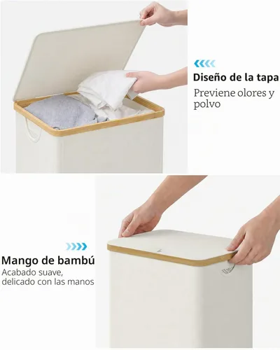 Vista 4 de iEGrow Cesta de lavandería con tapa, cesta grande de lavandería de 110 litros con asa y tapa, organizador de ropa plegable con bolsa interior Beige