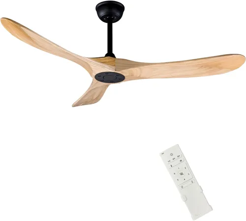 Vista 8 de Ventilador de techo de madera para interiores y exteriores de 52 pulgadas, ventilador de techo CC de 3 aspas con control remoto, 2 varillas Cuerpo
