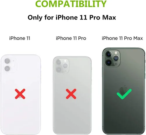 Vista 2 de iCoverCase Compatible con iPhone 11 Pro Max, funda magnética de piel auténtica con bloqueo RFID, correa para la muñeca y ranuras para tarjetas, Verde