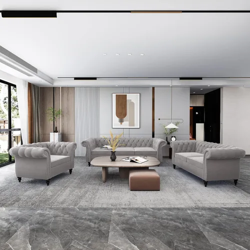 Vista 38 de QHITTY Juego de 2 piezas para sala de estar, Sofá Seccional Chesterfield Silla Contemporáneo Tapizado de Terciopelo Loveseat Juego de Sofás