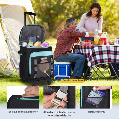 Vista 4 de INSMEER Cooler with Wheels and Handle, 80 Cans/50L Rolling Cooler, Portable Soft Sided Cooler with Wheel, 2-in-1 Collapsible Trolley Cart, Large