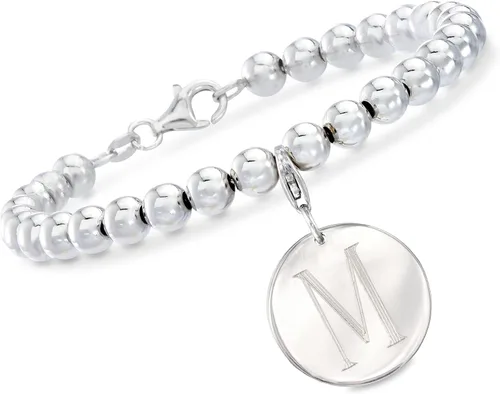 Vista 5 de Ross-Simons Pulsera italiana de plata de ley de 0.236in con dije de disco personalizado, Plata de ley, no conocido