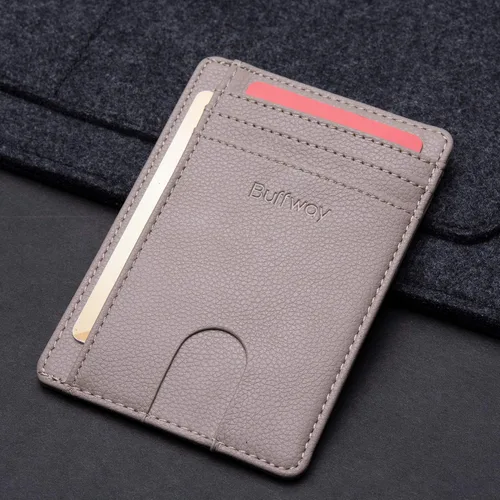 Vista 4 de Buffway - Cartera delgada minimalista de cuero con protección RFID para hombre y mujer