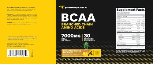 Vista 5 de Primaforce BCAA Polvo (piña mango) 30 porciones por envase – 2:1:1 BCAAs, bebida de recuperación después del entrenamiento con aminoácidos y sal