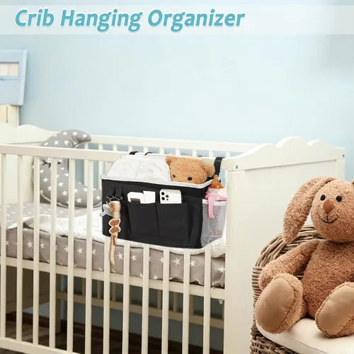 Vista 7 de Loghot Organizador Colgante de Mesita de Noche/Bolsa de Almacenamiento de Mesita de Noche para Literas y Camas de Hospital, Rieles de Cama