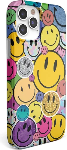 Vista 3 de Casely Funda para iPhone 12/12 Pro Todas las Sonrisas Adhesivo de Cara Sonriente Diseño Clásico Ultra Delgado
