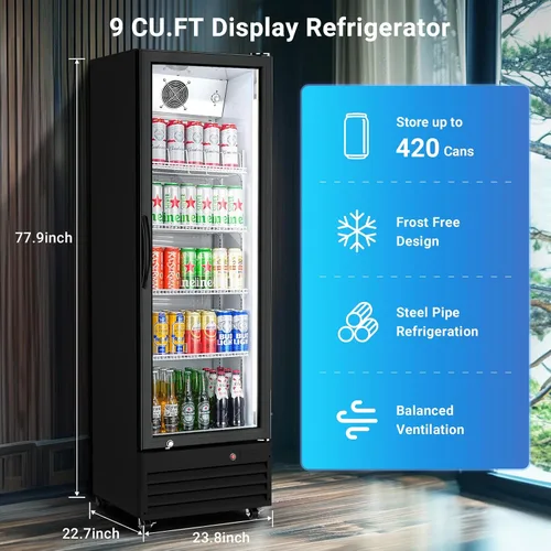 Vista 3 de BODEGA BODEGACOOLER - Refrigerador comercial de bebidas de 9 pies cúbicos con puerta de cristal, refrigeradores de bebidas para exhibición