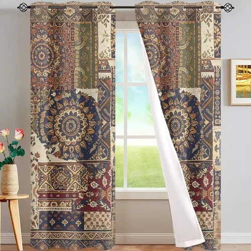 Vista 29 de Dreaweet African Tribal Blackout Curtains 63 Inch Long 2 Panels Set Bohemian Ethnic Geometric Grommet Top Thermal Insulated Curtains for Living Room