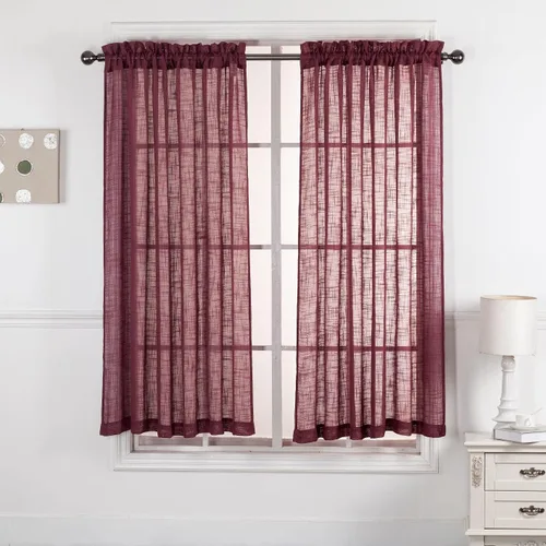 Vista 11 de 2 piezas de cortinas de aspecto de lino sólido y elegante, paneles totalmente cosidos, niveles de tratamiento de ventanas