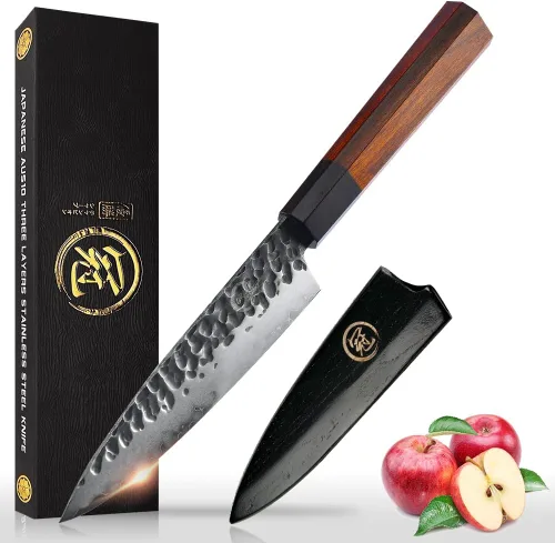 Vista 9 de GRAND SHARP Cuchillo de chef japonés Santoku de 5 pulgadas, cuchillo de cocina de acero inoxidable de alto carbono AUS10 de 3 capas, cuchillos