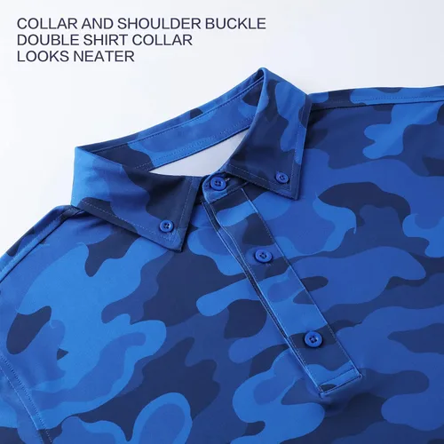 Vista 6 de DEOLAX Polo para hombre que absorbe la humedad, ajuste seco, camisa de golf para hombre, ajuste regular, estampado de moda, polo de manga corta