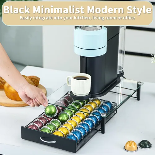 Vista 6 de Soporte para cápsulas de café con capacidad para Nespresso Vertuoline, Casual, Negro Visualized Capsules Quantity Fits Under Coffee Machine,Save