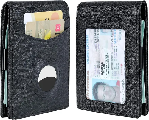 Vista 2 de Hawanik Billetera plegable delgada para hombre con soporte de estuche integrado para AirTag
