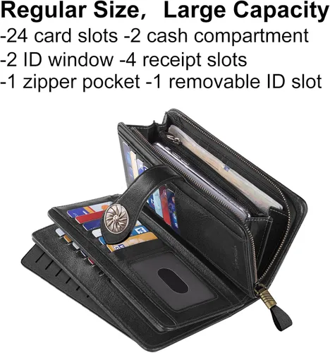 Vista 3 de Travelambo Billetera de gran capacidad con bloqueo RFID para mujer carteras de cuero genuino